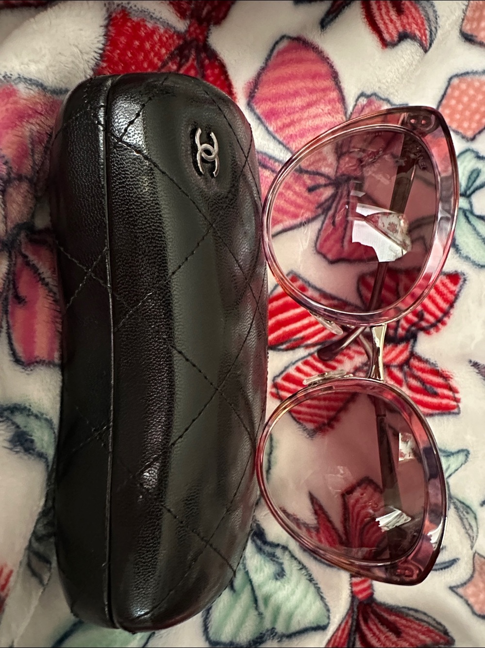 Chanel Pink/Purple Printed Cat Eye Sunglasses